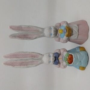 Vintage 1995 Hermitage Pottery Easter Lane Collection Boy‎ & Girl Bunny Bells